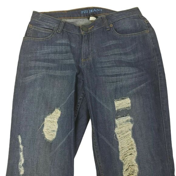 PZI Jeans Women's 8/34 Blue Boot Cut Leg Frayed Distressed - Picture 3 of 5